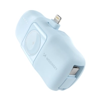 Mini powerbank Wozinsky WF16-YLS 5000mAh 15W Lightning z wbudowanym kablem USB-C i ładowarką do Apple Watch - niebieski
