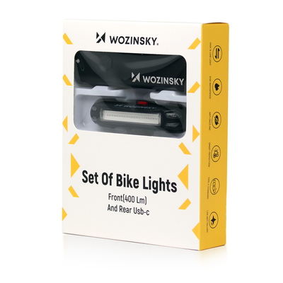 Zestaw lampek rowerowych Wozinsky WSBLB2 przednia (400 lm) USB-C i tylna USB micro - czarny