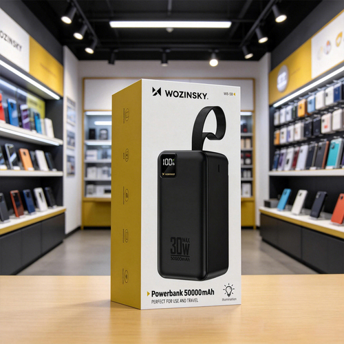 Powerbank Wozinsky W8-B 50000mAh 30W 2xUSB-A i 2xUSB-C i USB micro z latarką - czarny