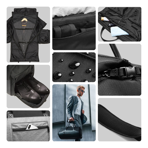 Torba podróżna Wozinsky Premium na garnitur z kieszenią na mokre rzeczy (45 l) - czarna