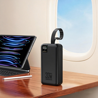 Powerbank Wozinsky W8-W 30000 mAh 30 W 2x USB-A i USB-C z latarką - czarny