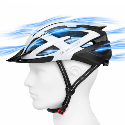 Kask rowerowy MTB Wozinsky z odpinanym daszkiem i tylną lampką USB 54-57 cm - czarno-biały
