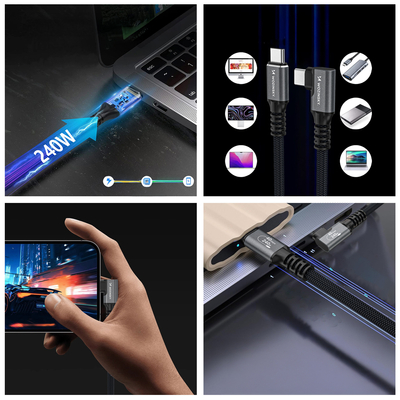 Kabel kątowy Wozinsky WPS2-UY41S USB-C USB4 40Gb/s 240W 2m - czarny