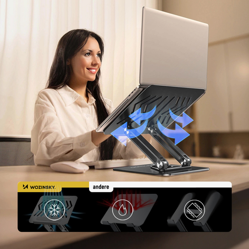 Podstawka pod laptopa, tablet Wozinsky WRS-CPY84SB 360 aluminiowa + Gratis! podstawka do smartfona - czarna