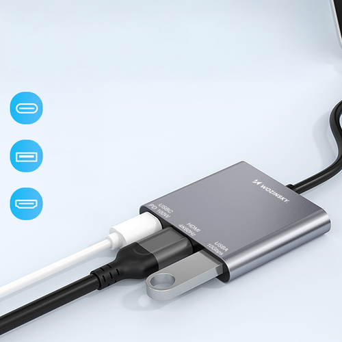 Hub Wozinsky WHCH-01 USB-C PD 100W HDMI 4K@30Hz USB-A 10Gbps - szary