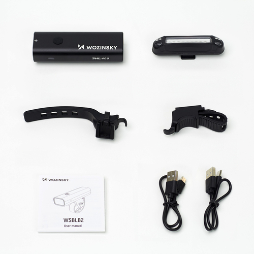 Zestaw lampek rowerowych Wozinsky WSBLB2 przednia (400 lm) USB-C i tylna USB micro - czarny