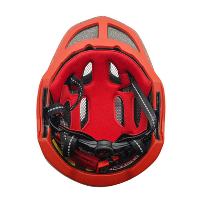 Kask rowerowy fullface dziecięcy Wozinsky z tylną lampką USB 52-56 cm - czerwono-żółty