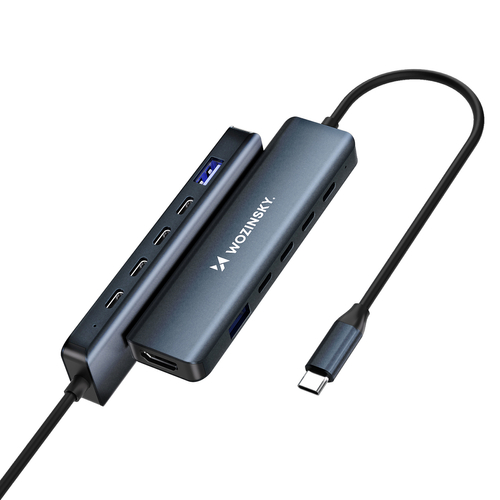 Hub USB-C 6 w 1 Wozinsky WHBC10Y4S wielofunkcyjny, aluminiowy, z kablem 15 cm - szary