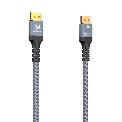 Kabel Wozinsky WPS-16AYL1S DisplayPort 2.1 Certyfikowany VESA 80 Gb/s 16K@60Hz 8K@120Hz 4K@240Hz HDR HDCP DSC 1m - czarny