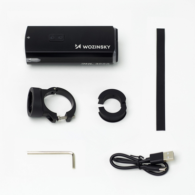 Lampka rowerowa przednia Wozinsky + kabel USB-C (3000 lm)  - czarna