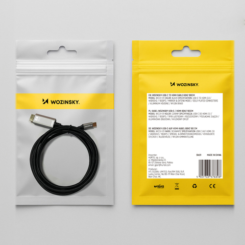 Kabel Wozinsky WCCH-01 USB-C - HDMI 4K 60Hz 1,8m - czarny