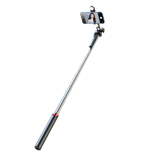 Wozinsky Selfie stick WH181D-Y1S teleskopowy statyw 1.75m ze stopu aluminium z podwójną lampą i uchwytem na telefon - czarny