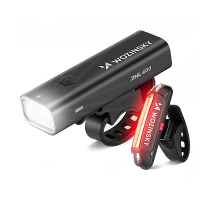 Zestaw lampek rowerowych Wozinsky WSBLB2 przednia (400 lm) USB-C i tylna USB micro - czarny