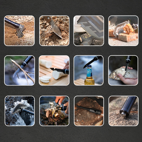 Saperka Wozinsky  WSS-211 survival bushcraft wielofunkcyjna nóż zbijak krzesiwo gwizdek harpun 21 w 1 - szara