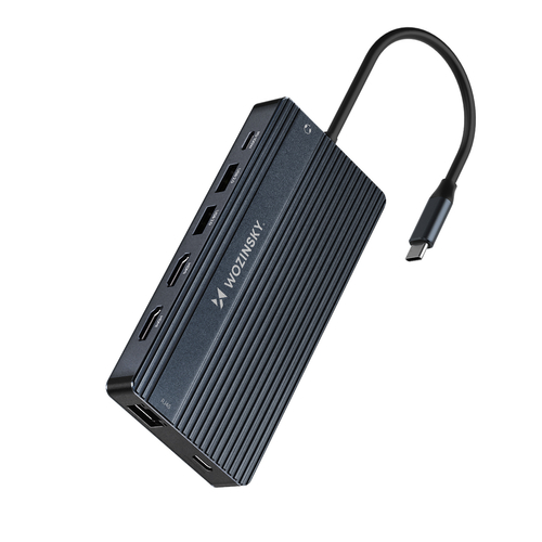 Hub USB-C 14 w 1 Wozinsky WDS03Y5S wielofunkcyjny, aluminiowy, do 3 monitorów, z kablem 15 cm  - szary