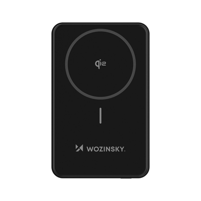 Powerbank Wozinsky WLWP-10KA0Y3S 22,5W PD Qi2 10000 mAh, z podstawką, 1x USB-A, 1x USB-C - czarny