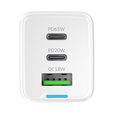 Wozinsky ładowarka GaN 65W z portami USB-A 2xUSB-C z kablem USB-C 65W - biała