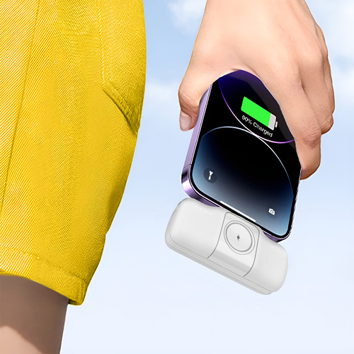 Mini powerbank Wozinsky WF16-YLS 5000mAh 15W Lightning z wbudowanym kablem USB-C i ładowarką do Apple Watch - biały