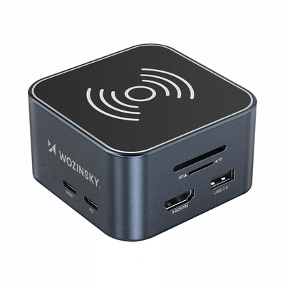 Hub USB-C 12 w 1 Wozinsky WHBC09Y8S wielofunkcyjny,z funkcją ładowania bezprzewodowego, aluminiowy, z kablem 15 cm - szary