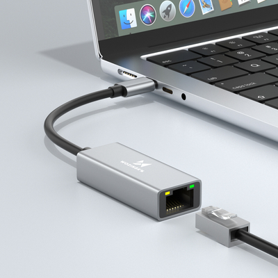 Adapter sieciowy Wozinsky WAU-45C Ethernet karta sieciowa LAN Gigabit RJ45 1000 Mb/s USB-C - szara