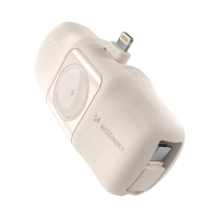 Mini powerbank Wozinsky WF16-YLS 5000mAh 15W Lightning z wbudowanym kablem USB-C i ładowarką do Apple Watch - beżowy