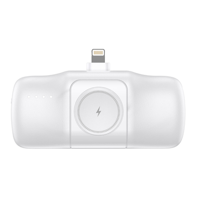 Mini powerbank Wozinsky WF16-YLS 5000mAh 15W Lightning z wbudowanym kablem USB-C i ładowarką do Apple Watch - biały