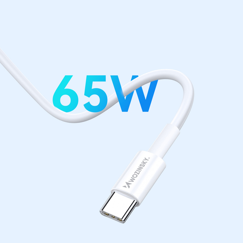 Wozinsky ładowarka GaN 65W z portami USB-A 2xUSB-C z kablem USB-C 65W - biała