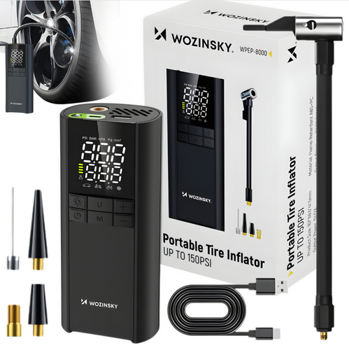 Kompresor Wozinsky WPEP-8000 pompka elektryczna powerbank 8000mAh latarka - czarny