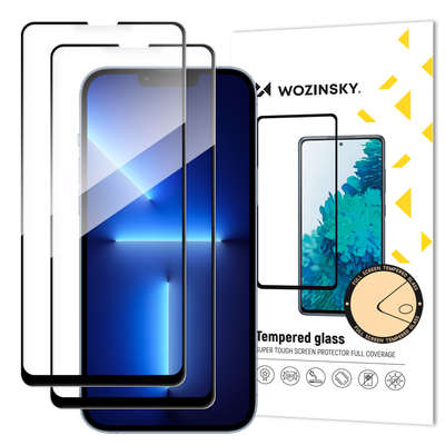 Wozinsky zestaw 2x super wytrzymałe szkło hartowane Full Glue na cały ekran z ramką Case Friendly iPhone 17e / 16e, iPhone 14, iPhone 13 Pro / iPhone 13 czarny