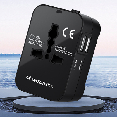Adapter podróżny Wozinsky WUTWC uniwersalny 24W UE / US / AUS / UK / 2x USB-A - czarny
