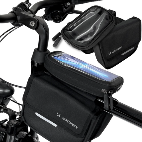 Wozinsky torba rowerowa na ramę sakwa na rower wodoodporne etui na telefon 1,5l czarny (WBB26BK)