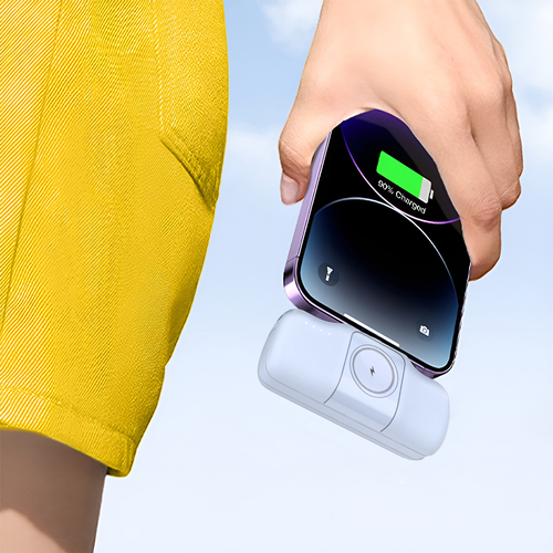 Mini powerbank Wozinsky WF16-YLS 5000mAh 15W Lightning z wbudowanym kablem USB-C i ładowarką do Apple Watch - niebieski