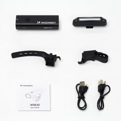 Zestaw lampek rowerowych Wozinsky WSBLB2 przednia (400 lm) USB-C i tylna USB micro - czarny