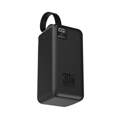 Powerbank Wozinsky W8-B 50000mAh 30W 2xUSB-A i 2xUSB-C i USB micro z latarką - czarny