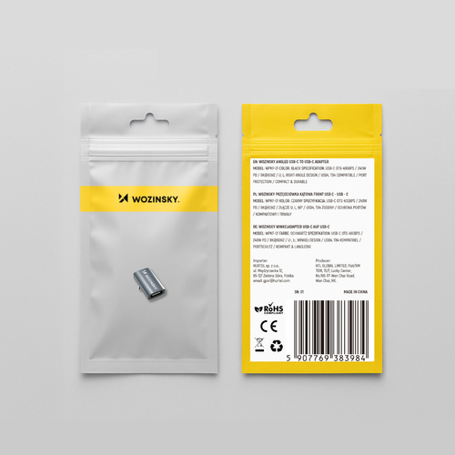 Przejściówka kątowa Wozinsky WPKF-01 USB-C - USB-C 40Gb/s 240W 8K OTG - szara