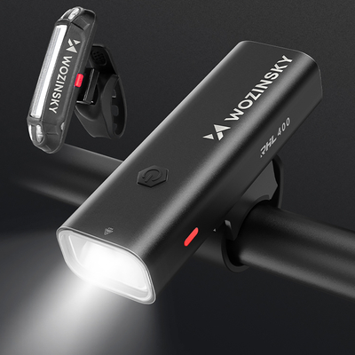 Zestaw lampek rowerowych Wozinsky WSBLB2 przednia (400 lm) USB-C i tylna USB micro - czarny