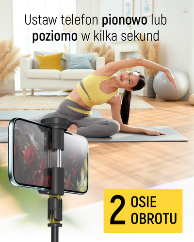 Premium selfie stick Wozinsky WRZP1 z automatycznie rozkładanymi nóżkami, funkcja statywu, 1,7m - czarny
