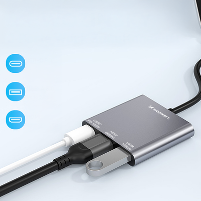 Hub Wozinsky WHCH-01 USB-C PD 100W HDMI 4K@30Hz USB-A 10Gbps - szary
