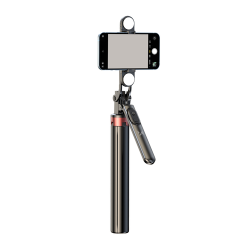 Wozinsky Selfie stick WH181D-Y1S teleskopowy statyw 1.75m ze stopu aluminium z podwójną lampą i uchwytem na telefon - czarny