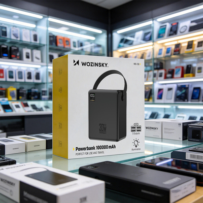 Powerbank Wozinsky W8-B 100000mAh 30W 2xUSB-A i 2xUSB-C z latarką - czarny