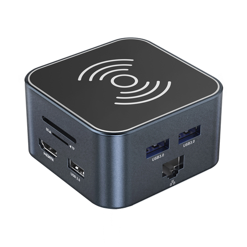 Hub USB-C 12 w 1 Wozinsky WHBC09Y8S wielofunkcyjny,z funkcją ładowania bezprzewodowego, aluminiowy, z kablem 15 cm - szary