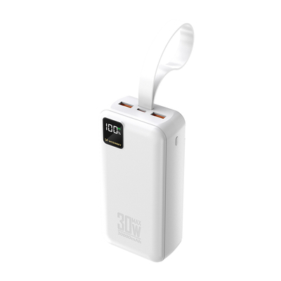 Powerbank Wozinsky W8-W 30000mAh 30W 2x USB-A i USB-C z latarką - biały