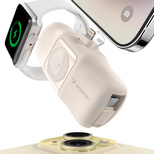 Mini powerbank Wozinsky WF16-YLS 5000mAh 15W Lightning z wbudowanym kablem USB-C i ładowarką do Apple Watch - beżowy